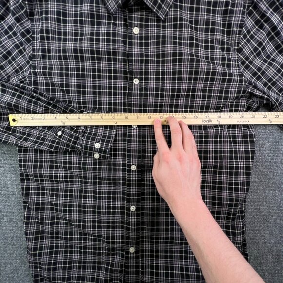 Banana Republic Button Up Shirt Men Large Purple Black Check Stretch Slim - Picture 4 of 9